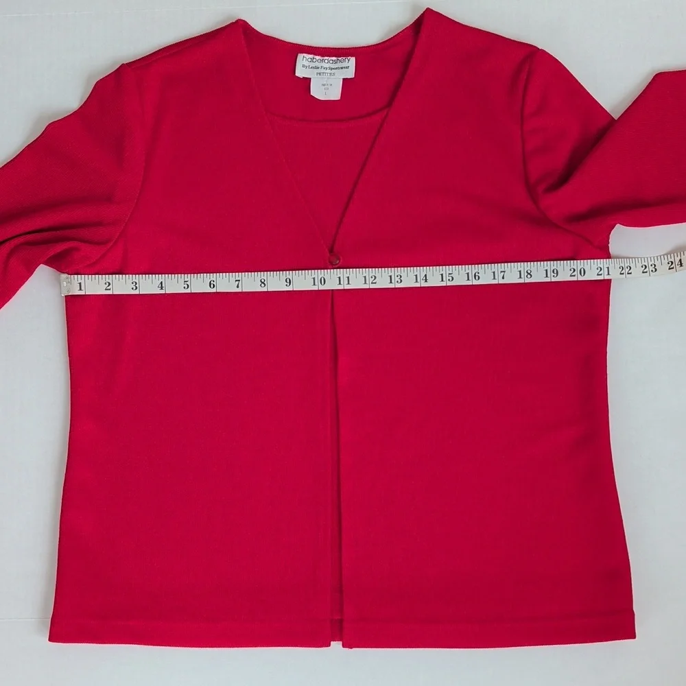 Vtg. Haberdashery by Leslie Fay Sportswear Mock Two-Piece Cardigan LP Red - Picture 13 of 15
